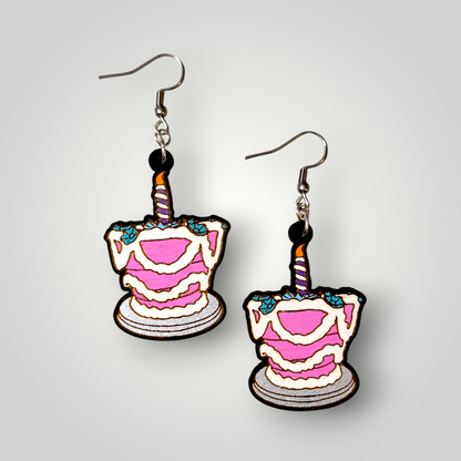 Unbirthday Cake Alice in Wonderland Hand Painted Wood Earrings