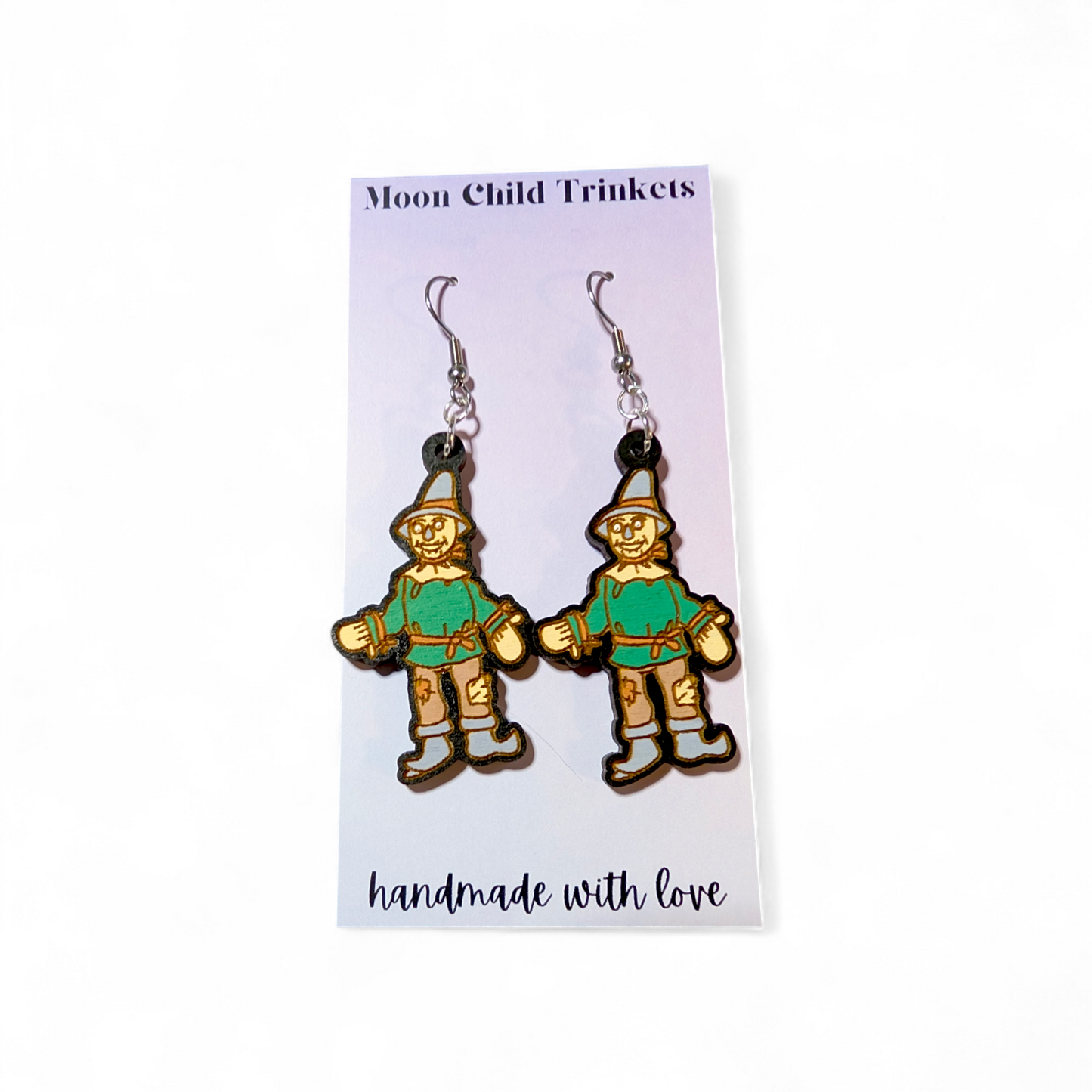 Scarecrow Wizard of Oz Book Inspired Hand Painted Wood Earrings