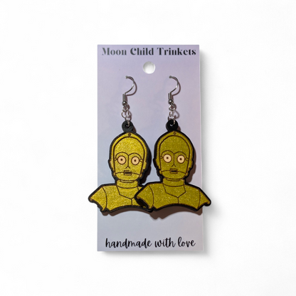 C3PO Star Wars Hand Painted Wood Earrings