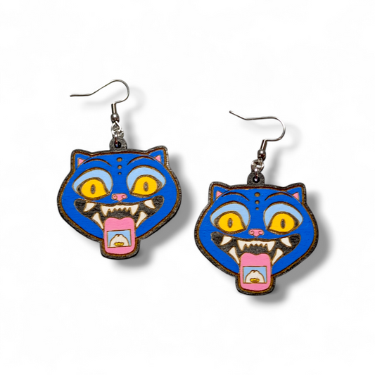 Derpy Cat KPDH Hand Painted Wood Earrings
