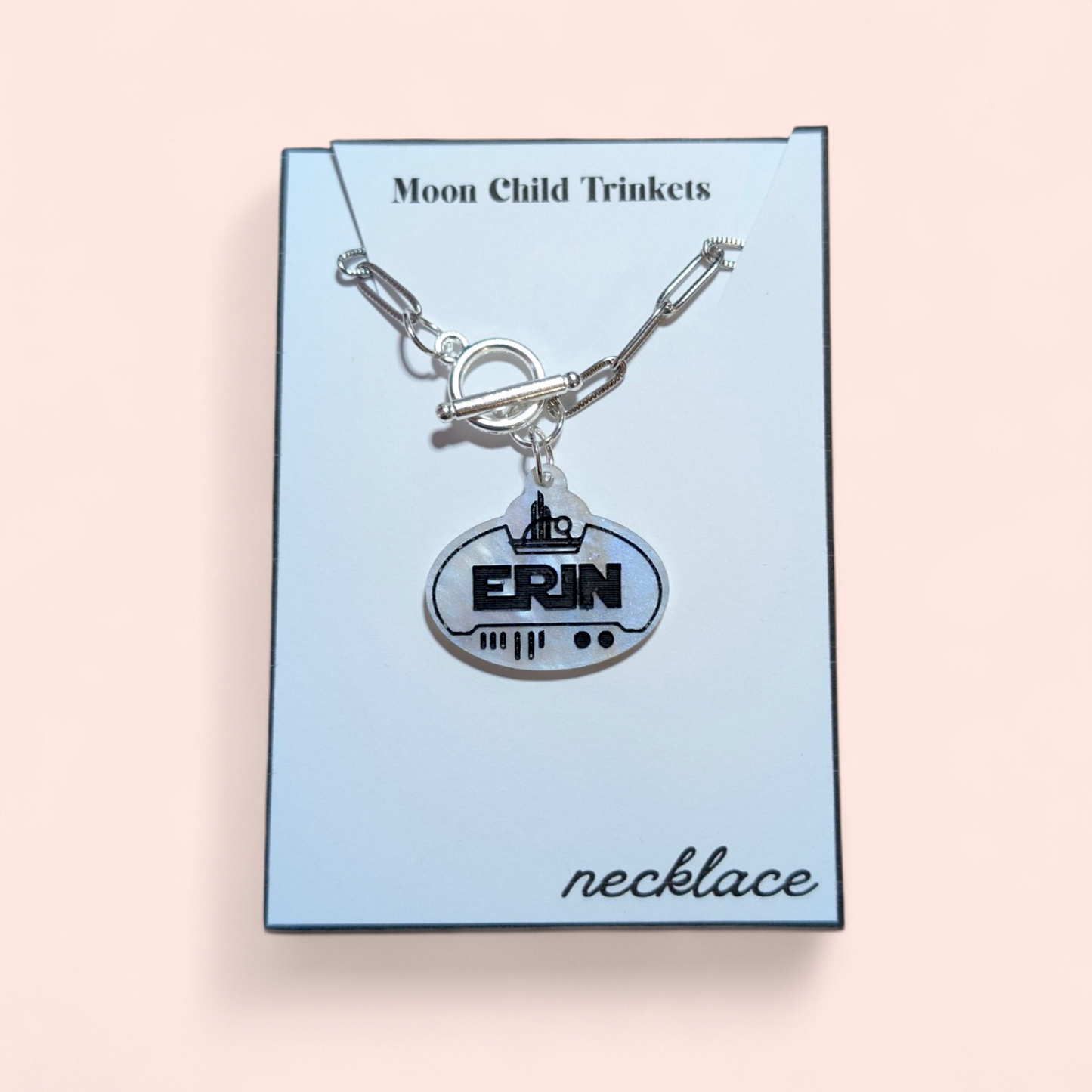 Personalized Galaxy's Edge Name Tag Pearlescent Acrylic Paperclip Chain Necklace