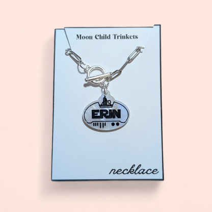 Personalized Galaxy's Edge Name Tag Pearlescent Acrylic Paperclip Chain Necklace
