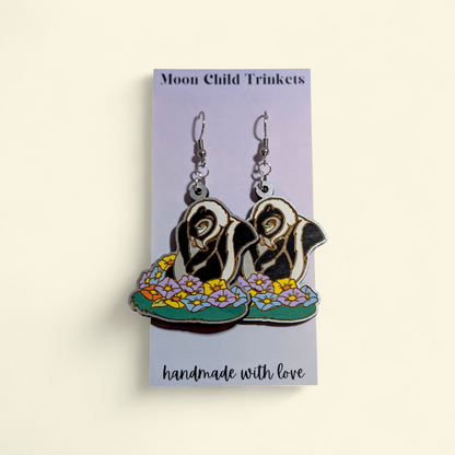 Flower Bambi Hand Painted Wood Earrings