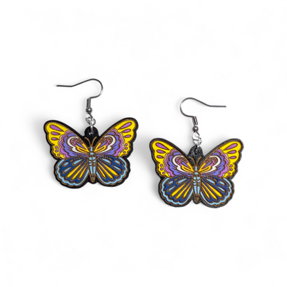 Neon Butterfly Hand Painted Wood Earrings