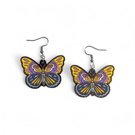 Neon Butterfly Hand Painted Wood Earrings