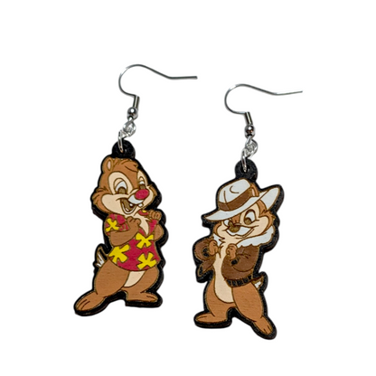 Chip and Dale Rescue Rangers Hand Painted Wood Earrings
