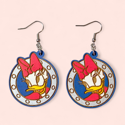 Daisy Porthole Cruise Hand Painted Wood Earrings