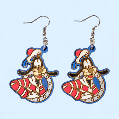 Goofy Porthole Cruise Hand Painted Wood Earrings