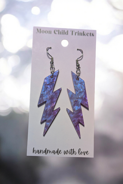 Purple Pearlescent Lightning Bolt Dangle Earrings