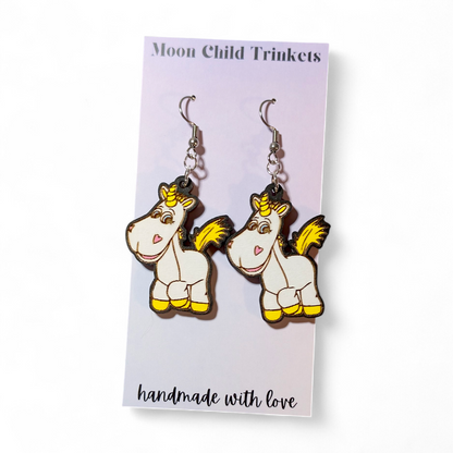 Toy Story Buttercup Hand Painted Wood Dangle Earrings