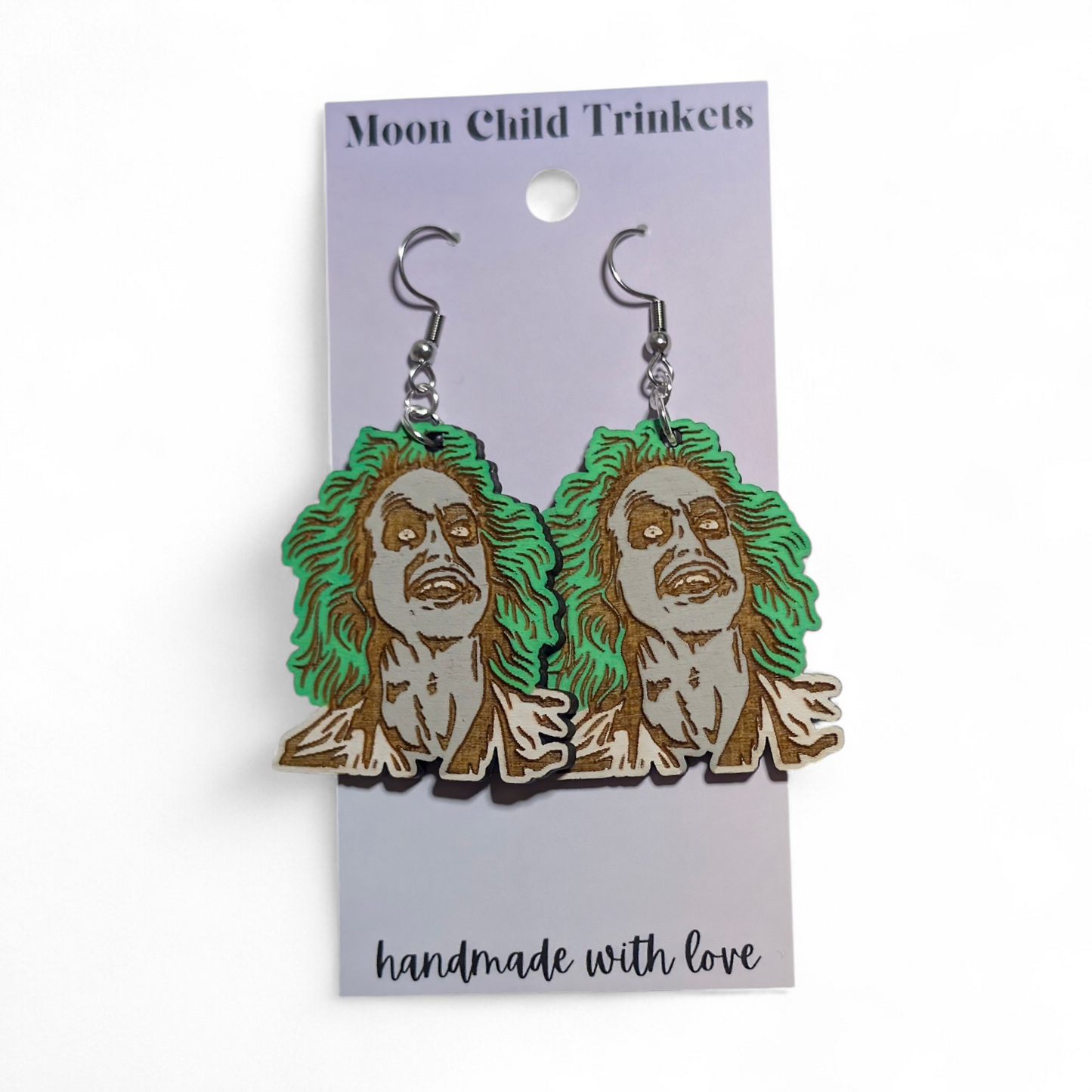 Beetlejuice Hand Painted Wood Dangle Earrings