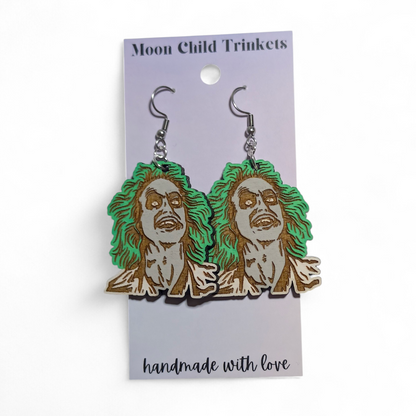 Beetlejuice Hand Painted Wood Dangle Earrings