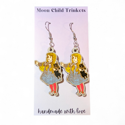 Dorothy Wizard of Oz Book Inspired Hand Painted Wood Earrings