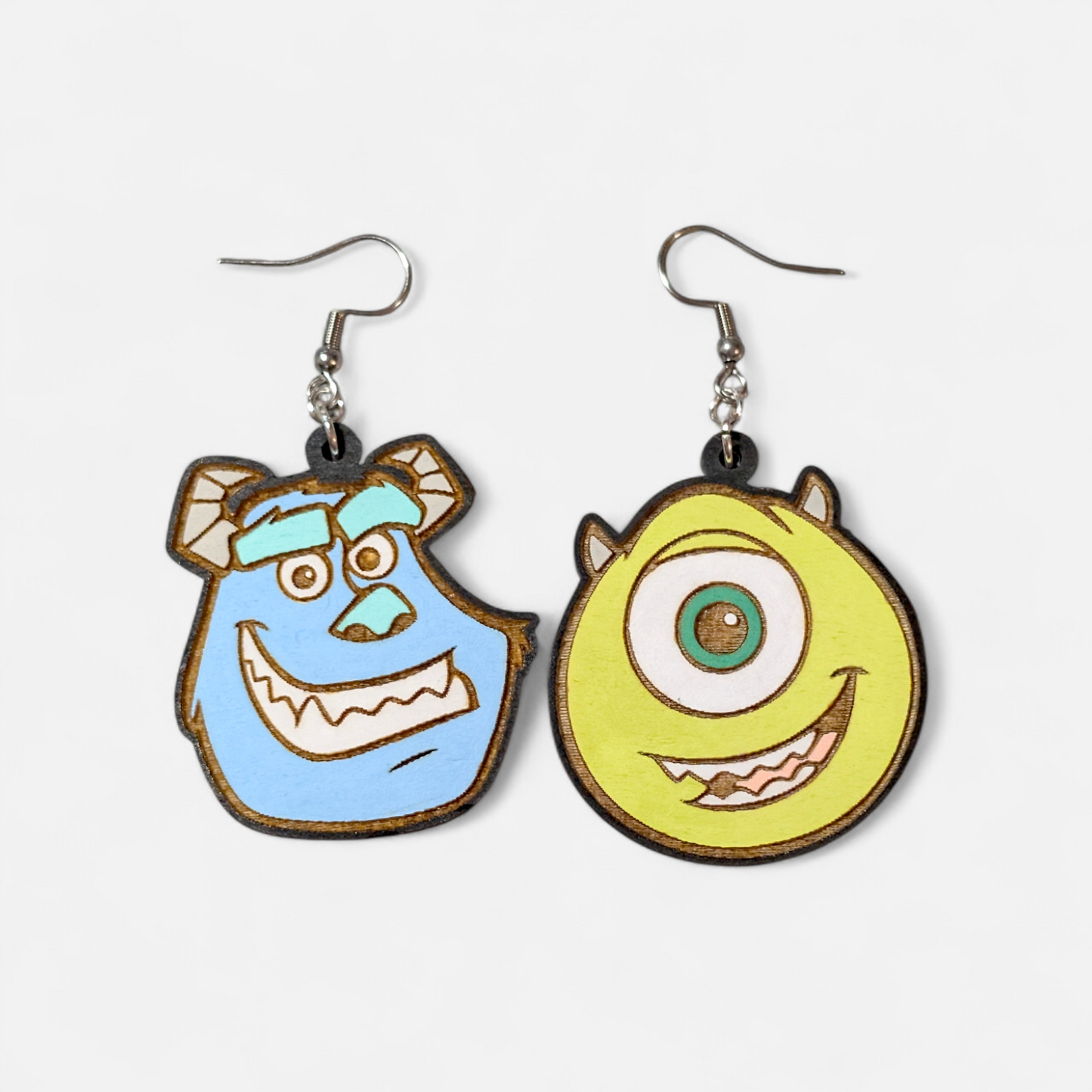 Mike and Sully Monsters Inc Hand Painted Wood Earrings
