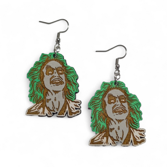 Beetlejuice Hand Painted Wood Dangle Earrings