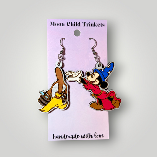 Sorcerer Mickey & Sorcerer's Apprentice Hand Painted Earrings