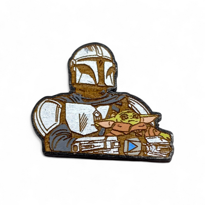 Mandalorian and Grogu Star Wars Hand Painted Wood Magnet