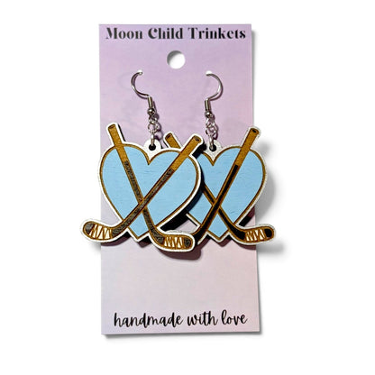 Hockey Love Bookish Hand Painted Wood Earrings