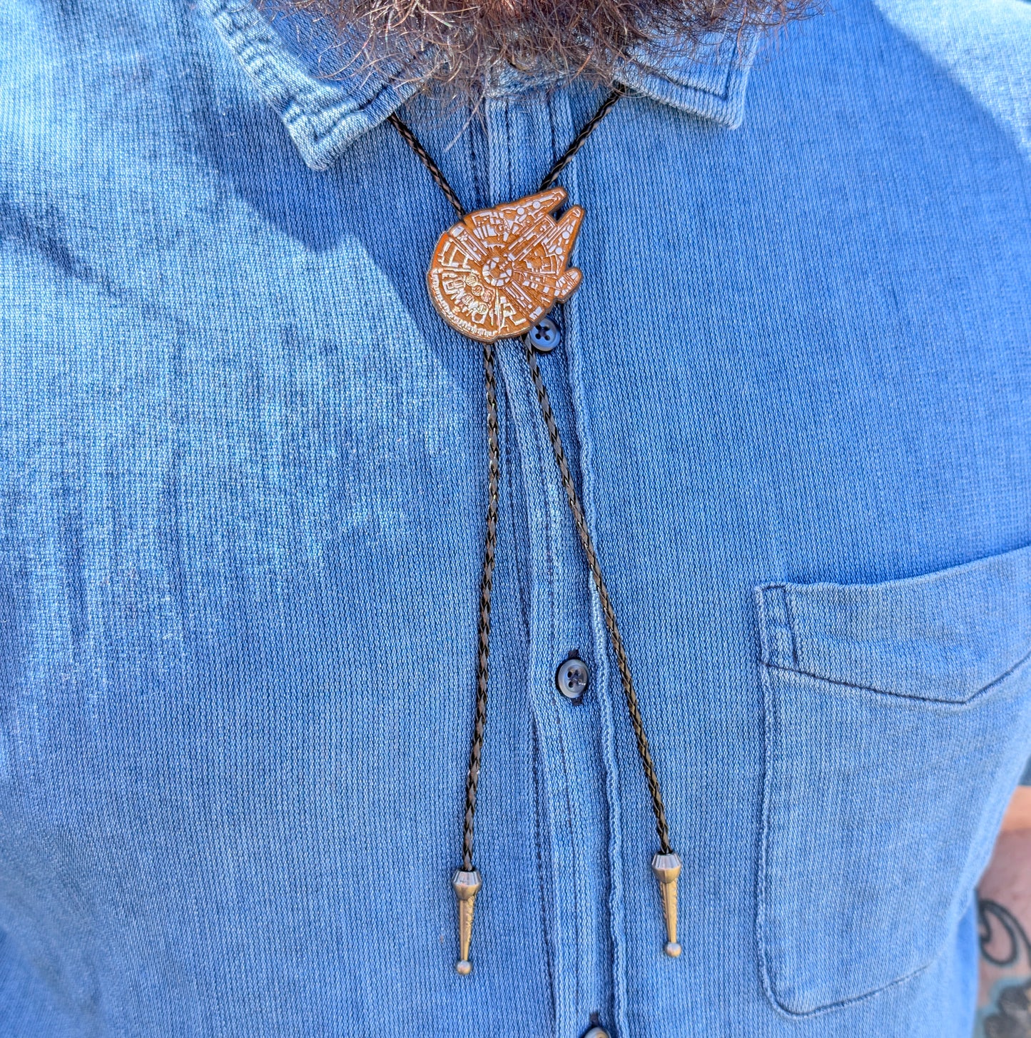 Millennium Falcon Star Wars Bolo Tie - Hand Painted Wood Bolo