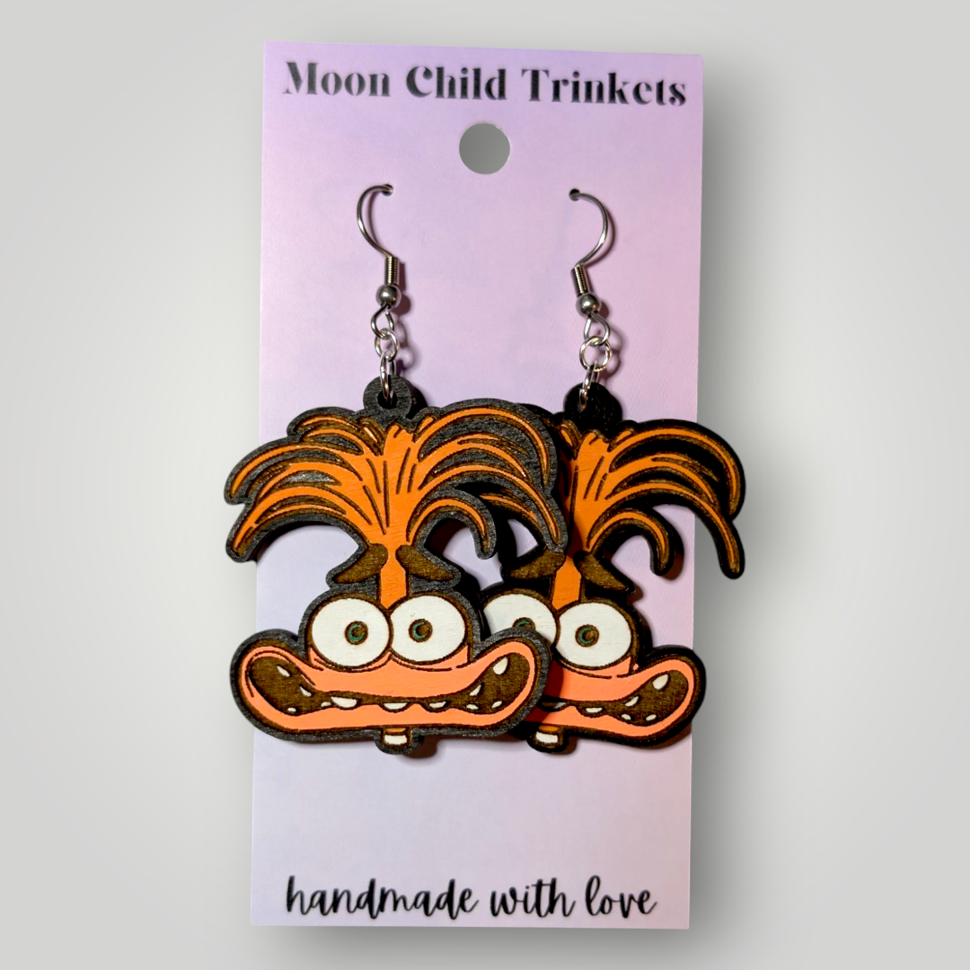 Anxiety Inside Out Hand Painted Wood Dangle Earrings