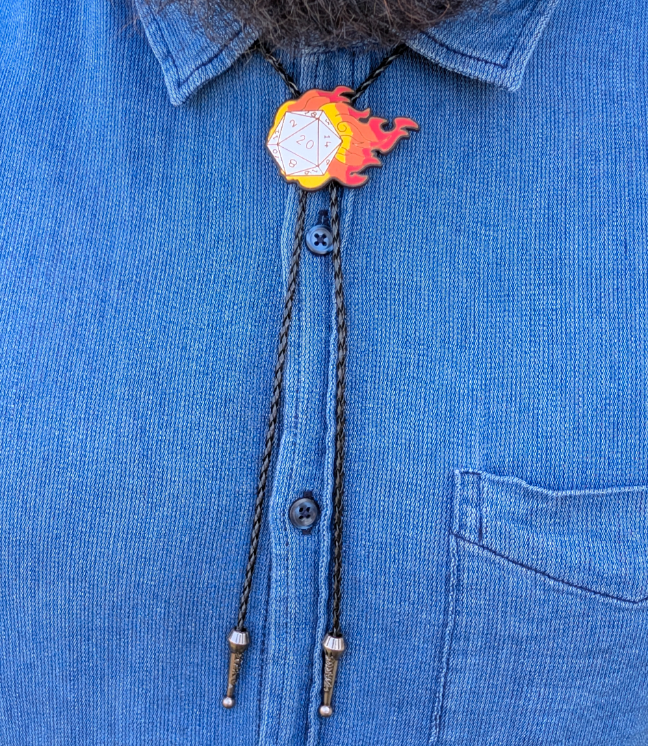 Flaming D20 Dice Western Bolo Tie - Cowboy Tie - Statement Neckwear