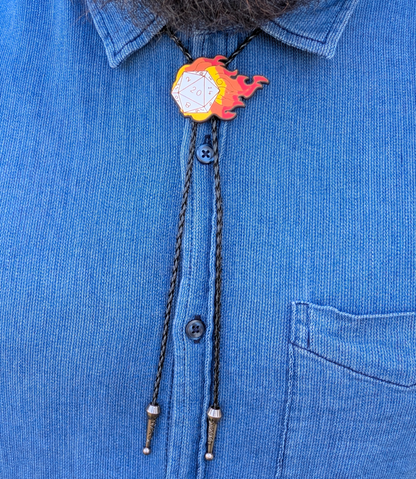 Flaming D20 Dice Western Bolo Tie - Cowboy Tie - Statement Neckwear