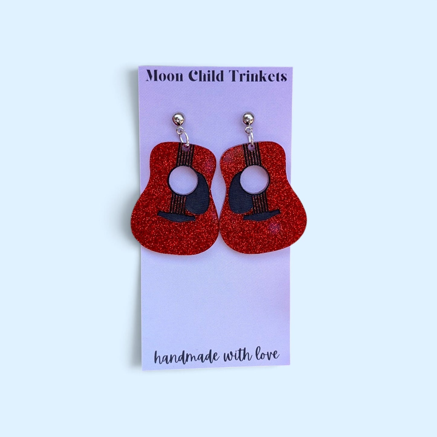 Red Glitter Guitar Acrylic Earrings *LIMITED EDITION*