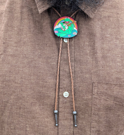 Kermit with Banjo Bolo Tie - Hand Painted Wood Bolo