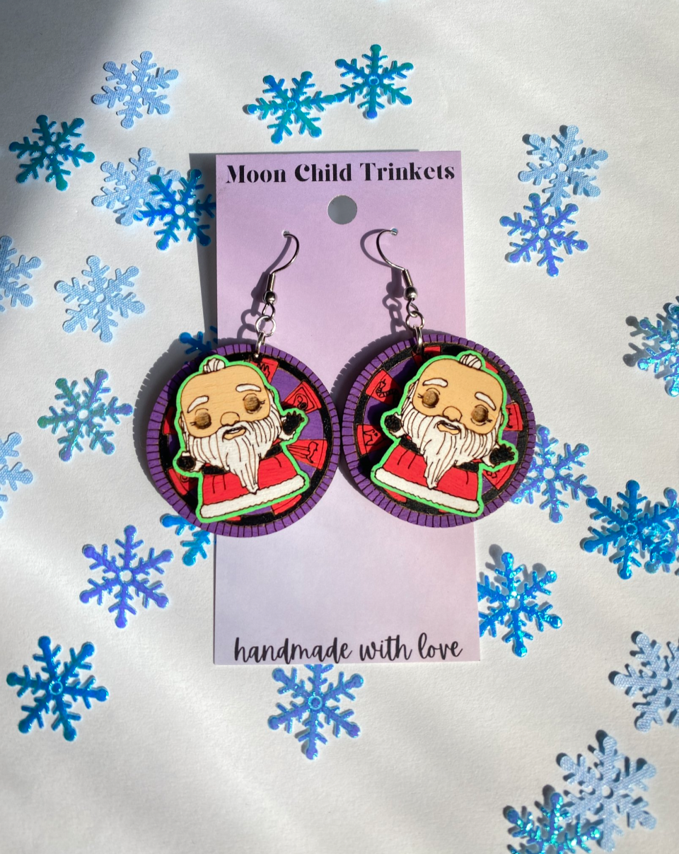 3D Sandy Claws Nightmare Before Christmas Hand Painted Wood Dangle Earrings