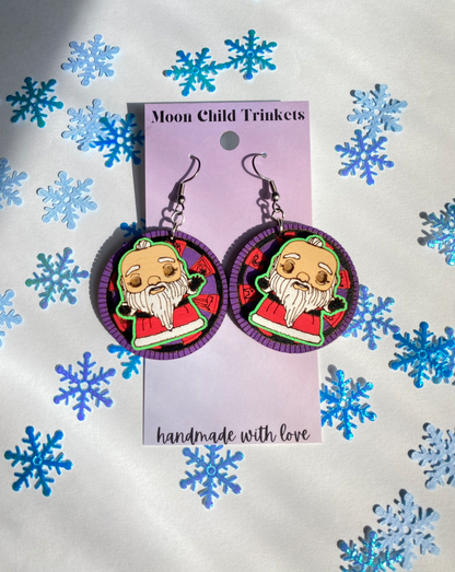 3D Sandy Claws Nightmare Before Christmas Hand Painted Wood Dangle Earrings