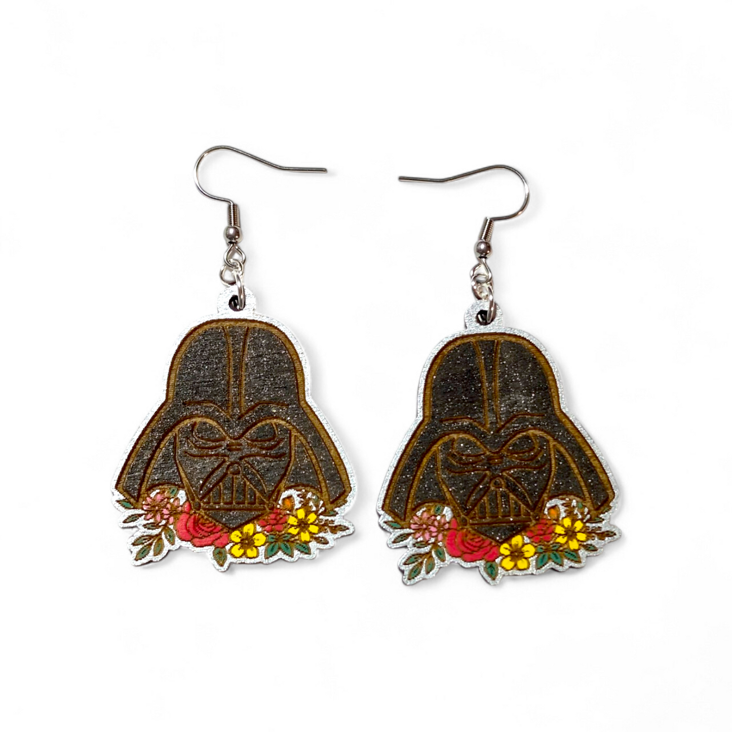 Darth Vader Floral Star Wars Hand Painted Wood Earrings
