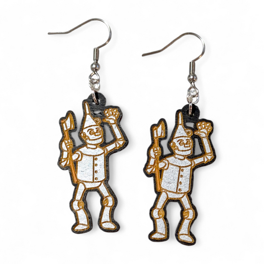 Tin Man Wizard of Oz Book Inspired Hand Painted Wood Earrings