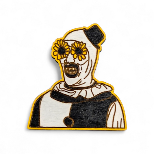 Art the Clown Terrifier Bar Back Brooch - Hand Painted Wood Pin