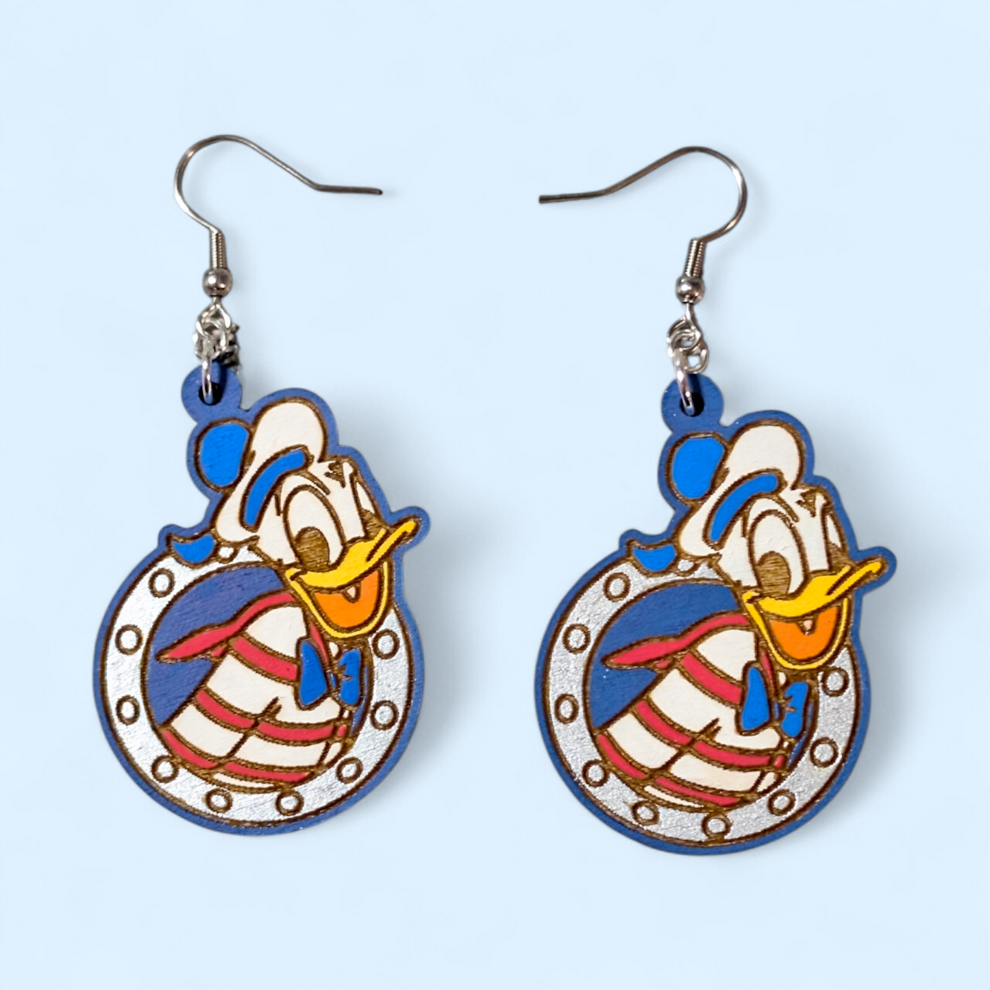 Donald Porthole Cruise Hand Painted Wood Earrings