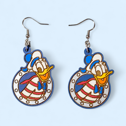 Donald Porthole Cruise Hand Painted Wood Earrings
