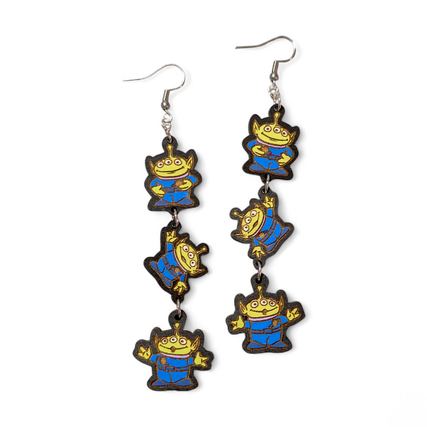 Toy Story Aliens Hand Painted Wood Dangle Earrings