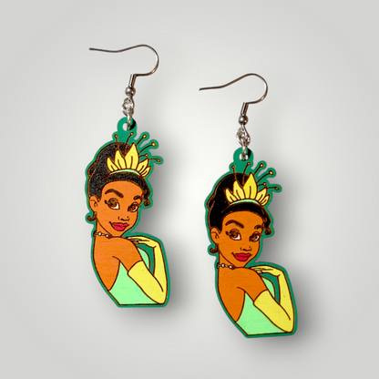 Princess Tiana Hand Painted Wood Dangle Earrings