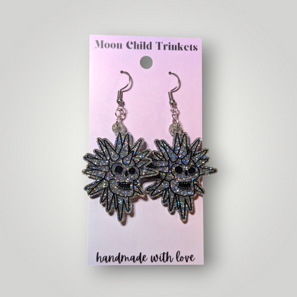 Glitter Spooky Island Skull Acrylic Earrings
