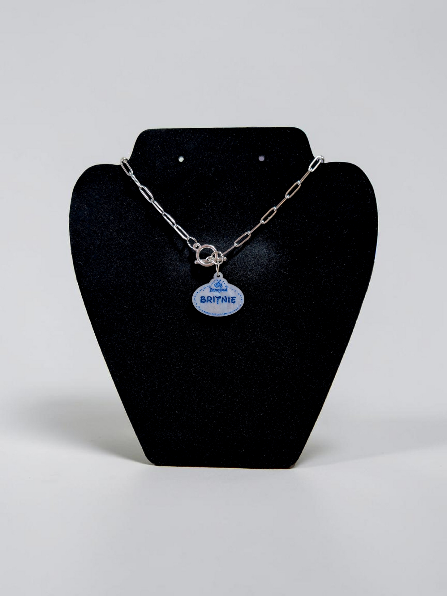 Personalized Disney Parks Name Tag Pearlescent Acrylic Paperclip Chain Necklace