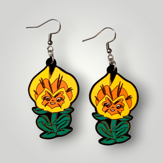 Pansy Flower Alice in Wonderland Hand Painted Wood Earrings