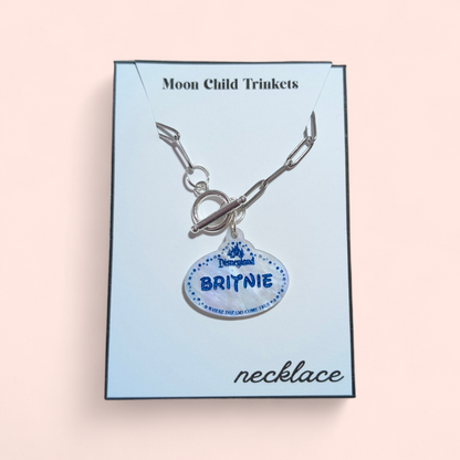 Personalized Disney Parks Name Tag Pearlescent Acrylic Paperclip Chain Necklace