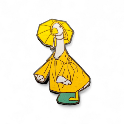 Raincoat Porch Goose Hand Painted Wood Magnet