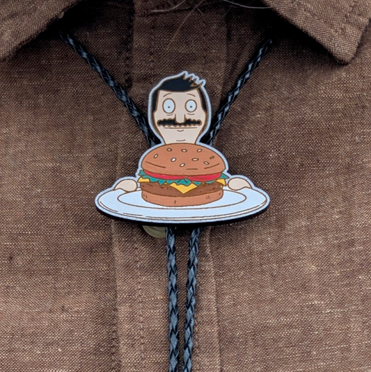 Bob's Burger Bolo Tie - Hand Painted Wood Bolo
