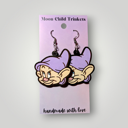 Dopey Dwarf Snow White Hand Painted Wood Earrings