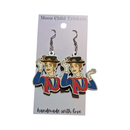 Mary Poppins Hand Painted Wood Earrings