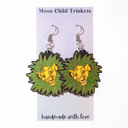 Simba Lion King Hand Painted Wood Earrings