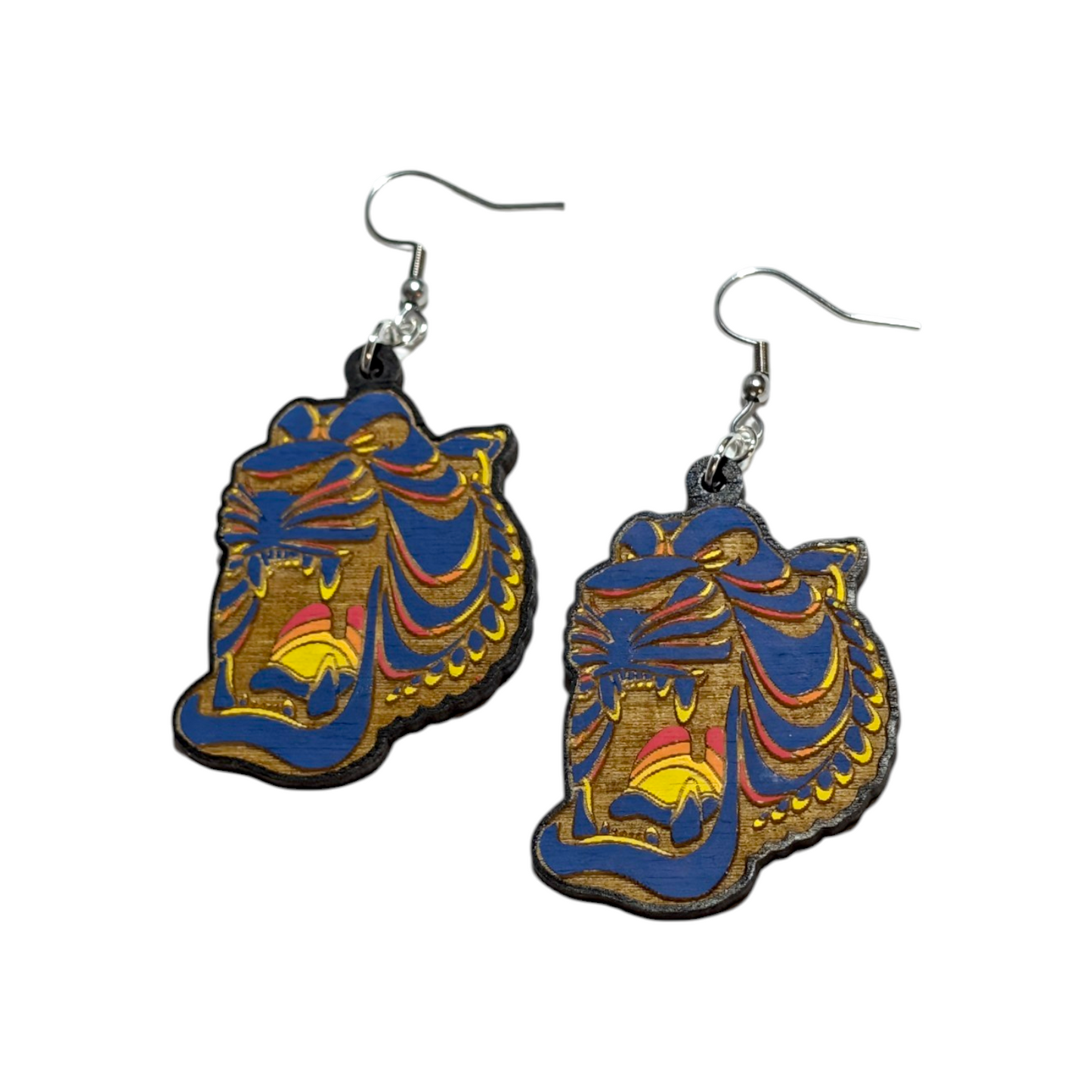 Aladdin Cave of Wonders Hand Painted Wood Dangle Earrings