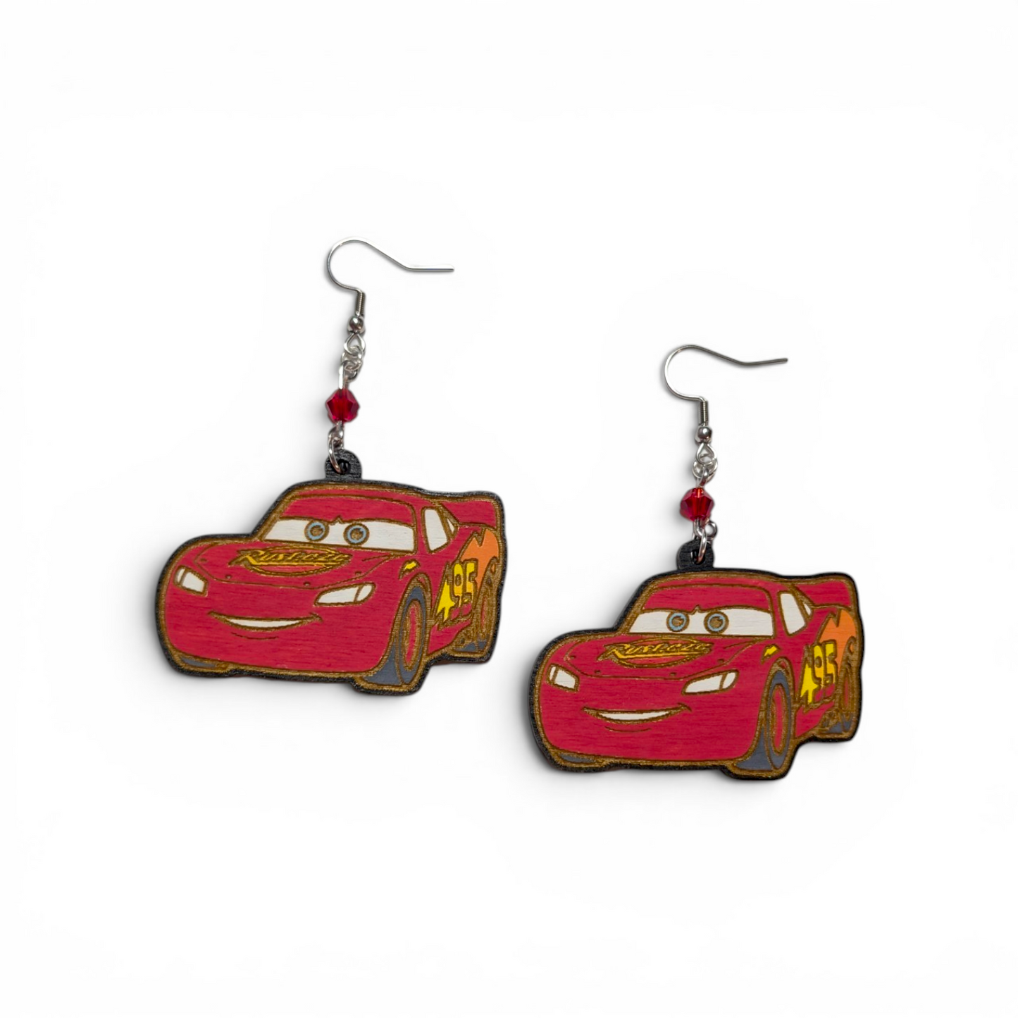 Lightning McQueen Hand Painted Wood Earrings