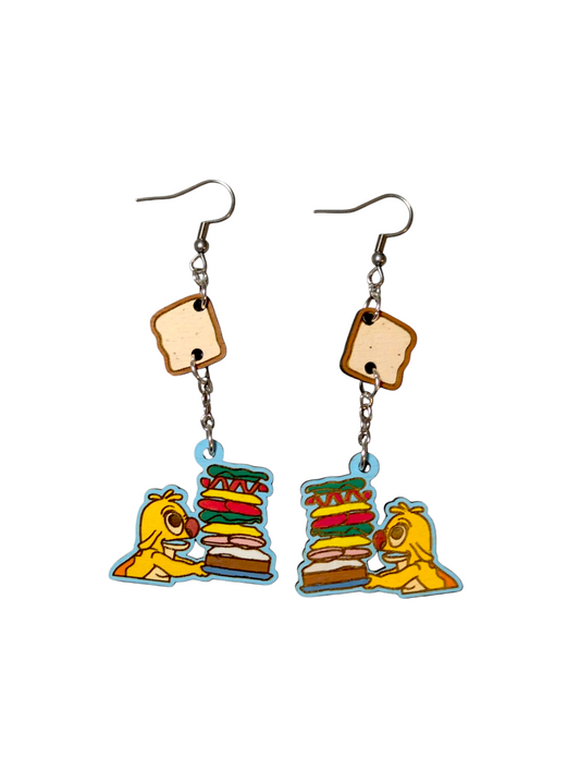 Reuben 625 Sandwich Stacker Hand Painted Wood Dangle Earrings