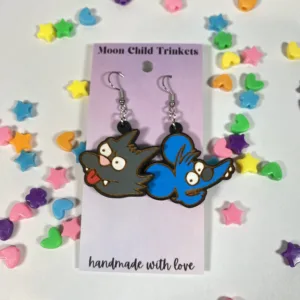 Itchy and Scratchy Hand Painted Wood Dangle Earrings